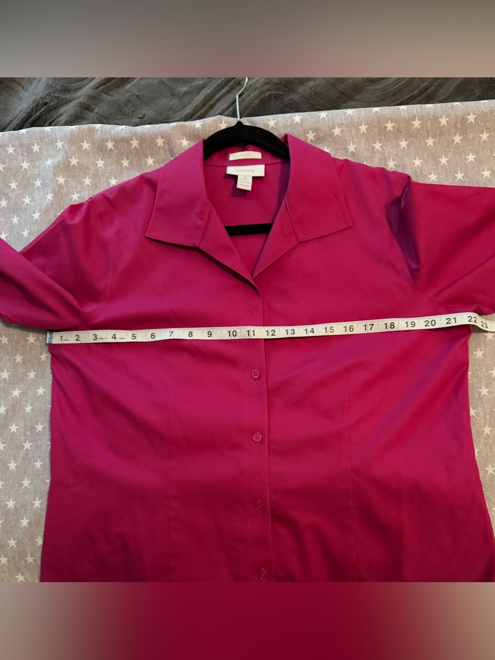 Chico’s fuschia pink “no iron” oxford button up. Size L / 12 - Picture 7 of 8